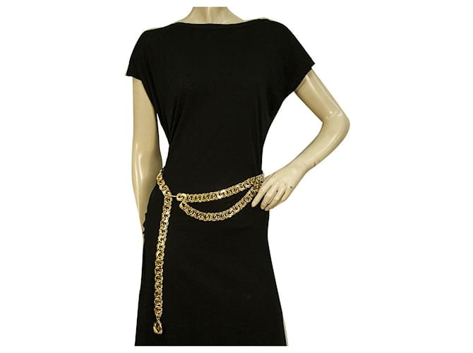 Chanel Vintage Soltero (con gota rayada) Strand Gold tone Chain Tag & Drop Belt CC ajustable Dorado Metal  ref.879288