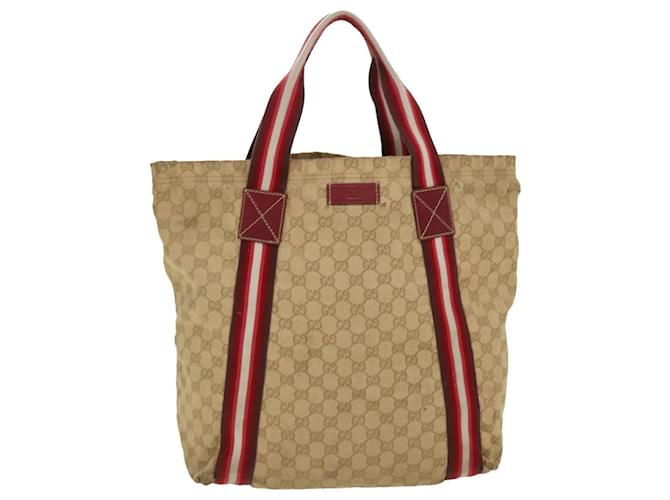 GUCCI GG Canvas Sherry Line Tote Bag Beige Red white 189669 auth 39608  ref.879338
