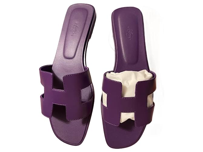 Oran Hermès Sandals Purple Leather  ref.879974