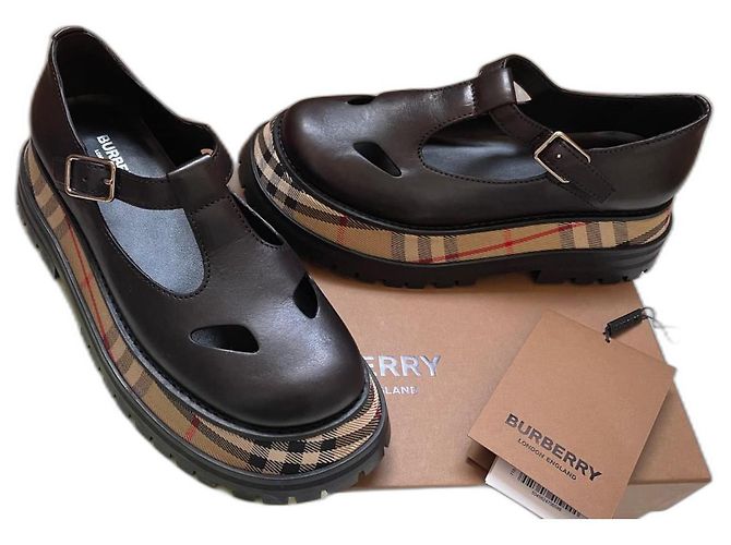 Burberry Black Leather Wedge Sandals