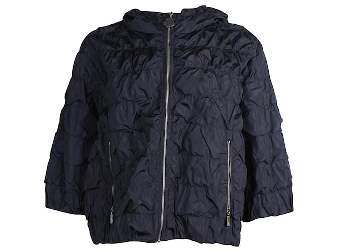 Moncler Crumpled Texture Quilted Jacket in Navy Blue Polyamide Nylon  ref.880153