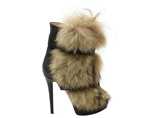 Christian Louboutin Fur Toundra Coyote Ankle Boots in Black Leather  ref.880160