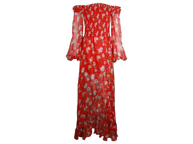 Autre Marque Caroline Constas Off-the-Shoulder Maxi Dress in Floral Print Silk  ref.880173