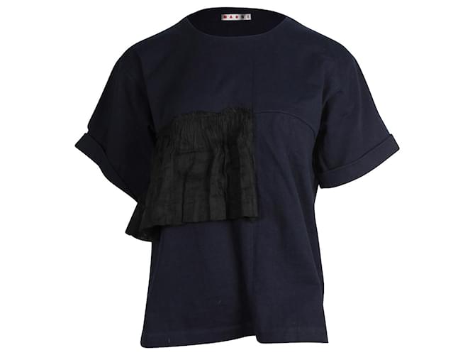 Marni Overlay Detail Top in Navy Blue Cotton  ref.880187