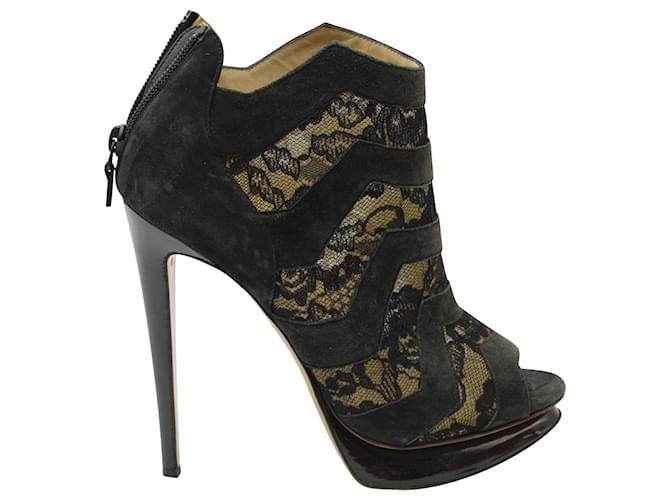 Nicholas Kirkwood Open Toe Lace Ankle Boots in Black Suede  ref.880189