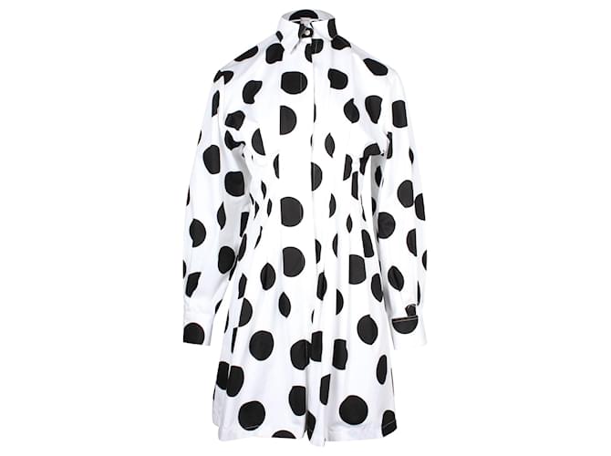 Carolina Herrera Abito Chemisier Oversize a Pois in Cotone Bianco e Nero  ref.880191