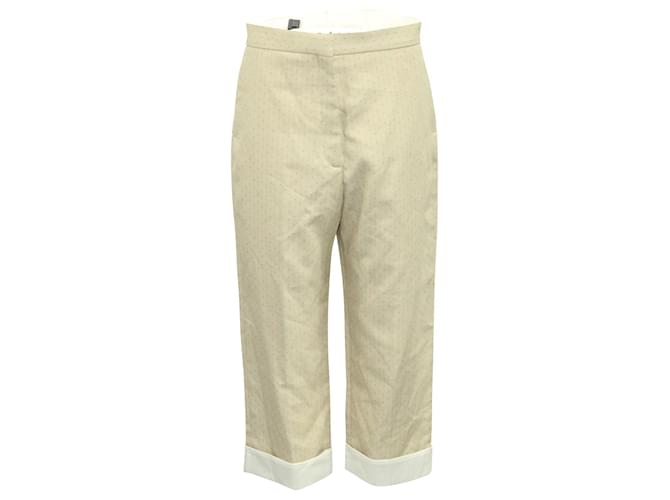 Sandro Paris Microprint Cropped Wide Trouser in Beige Polyester  ref.880222