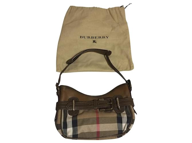 Burberry Handbags Brown Beige Leather Cloth  ref.880489