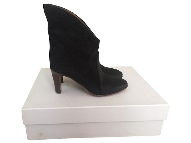 Botas Chloé de couro e camurça preto azul marinho