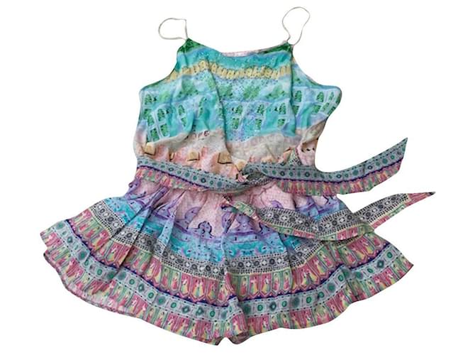 CAMILLA PLAYSUIT SOIE Rose Pêche Turquoise  ref.880599