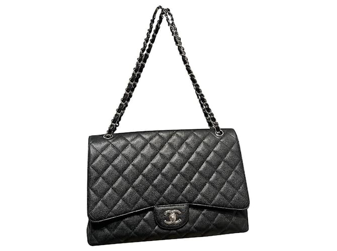 Chanel Handbags Black Silver hardware Leather  ref.880620