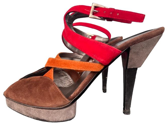 Prada Suede Sandals Brown Red 38.5