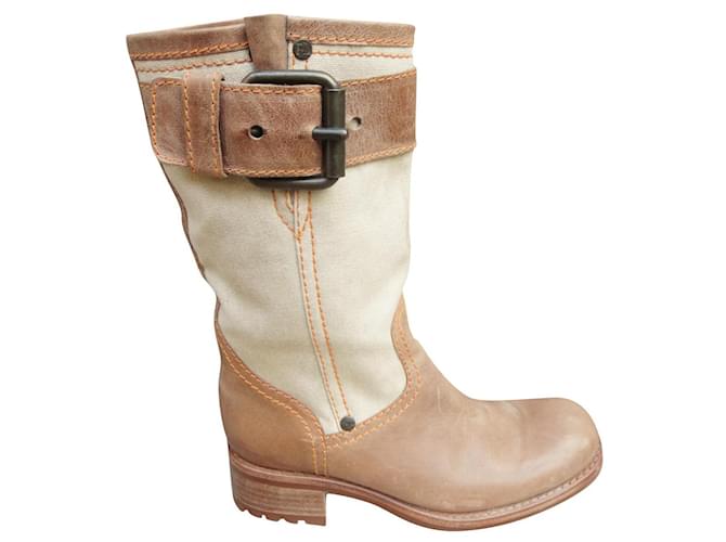 Free Lance p boots 38 Eggshell Light brown Leather Cloth  ref.881025