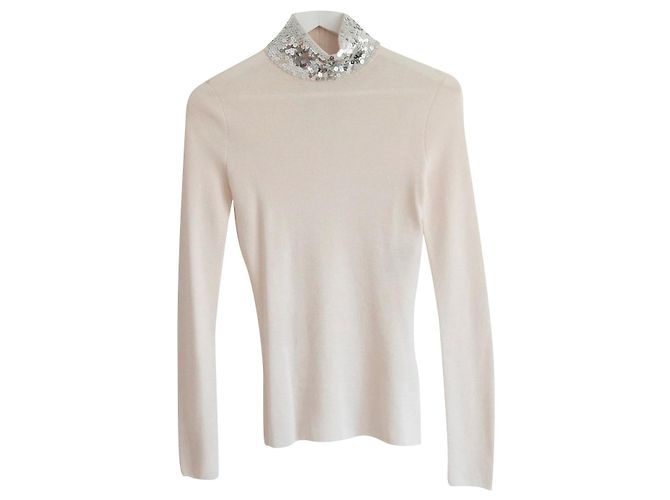 Pull col montant orné de sequins Dior Crème