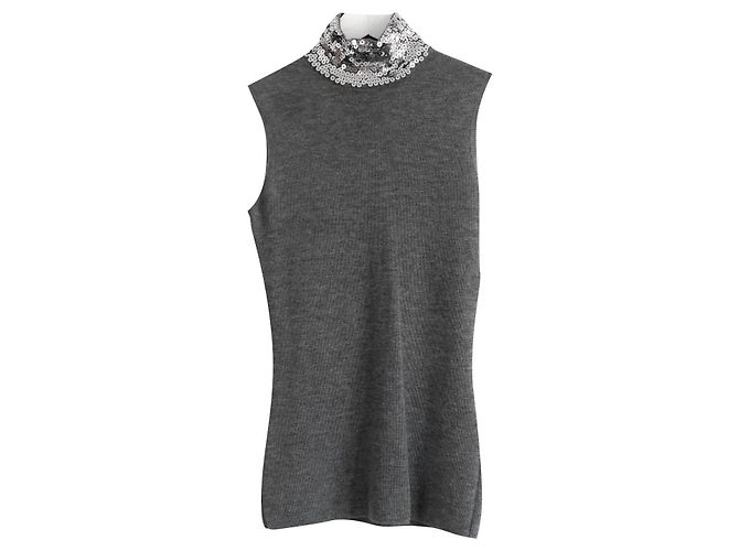 Pull sans manches à col montant orné de sequins Dior Gris