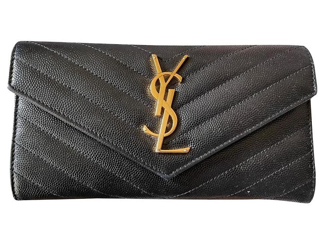 Saint Laurent Black Leather Wallet Gold Hardware