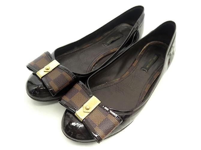 LOUIS VUITTON VALENTINE SHOES BOW BALLERINAS 38.5 CHECKED CANVAS LEATHER Brown  ref.881288