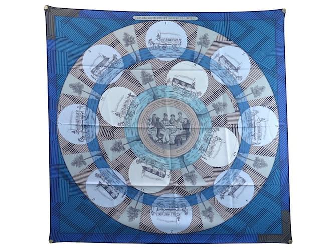 Hermès HERMES SCARF GAME OF OMNIBUSES AND WHITE LADIES 2018 GIANPAOLO PAGNI SCARF Blue Silk  ref.881610