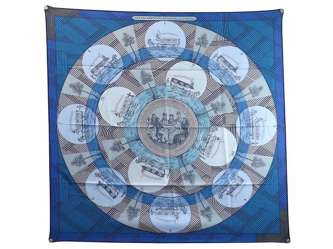 Hermès HERMES SCIARPA GIOCO DI OMNIBUS E DONNE BIANCHE 2018 SCIARPA GIANPAOLO PAGNI Blu