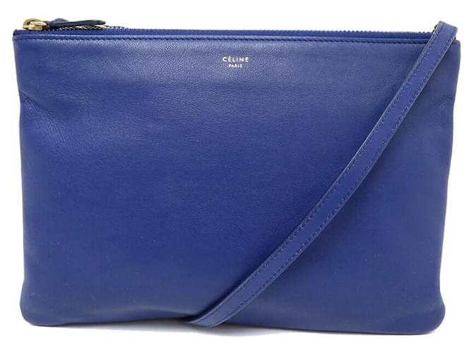 Celine SAC A MAIN CELINE POCHETTE TRIO EN CUIR BLEU BANDOULIERE HAND BAG PURSE ref.881650 Joli Closet