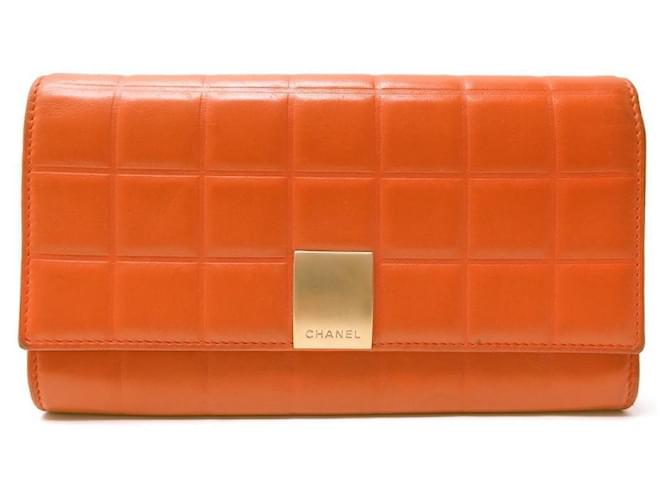 CHANEL CHOCOLATE BAR WALLET IN ORANGE QUILTED LEATHER COIN WALLET  ref.881674