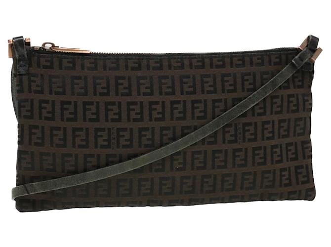 FENDI Zucchino Canvas Shoulder Bag Brown Black Auth rd4628  ref.881702