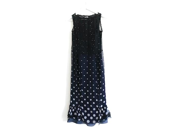 Miu Miu Vintage Polka Dot Silk Tea Dress Navy blue  ref.881784