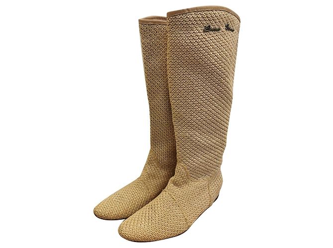 Bottes Ermanno Scervino en raphia et cuir beige