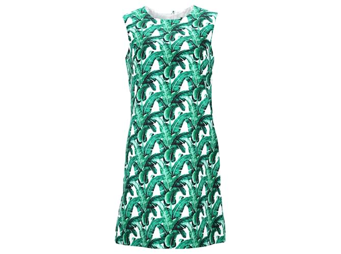 Dolce & Gabbana A-Line Banana Leaf Print Mini Dress in Green Cotton  ref.882410