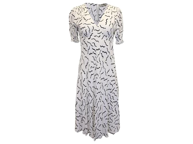 Diane Von Furstenberg V-Neck Printed Midi Dress in White Viscose Cellulose fibre  ref.882446