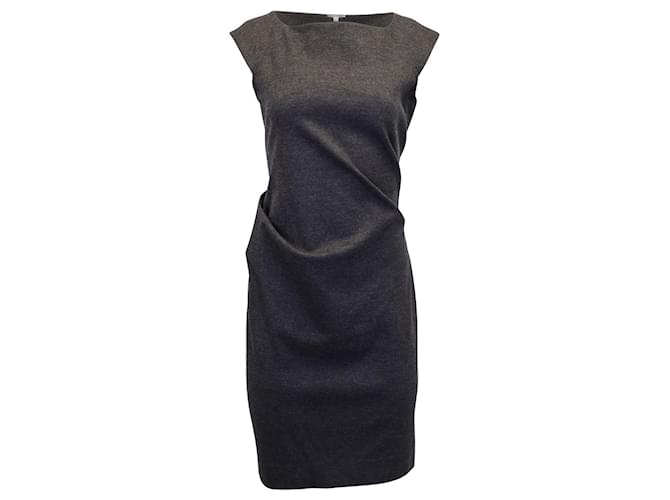 Diane Von Furstenberg Side Pleats Sheath Dress in Grey Wool  ref.882472