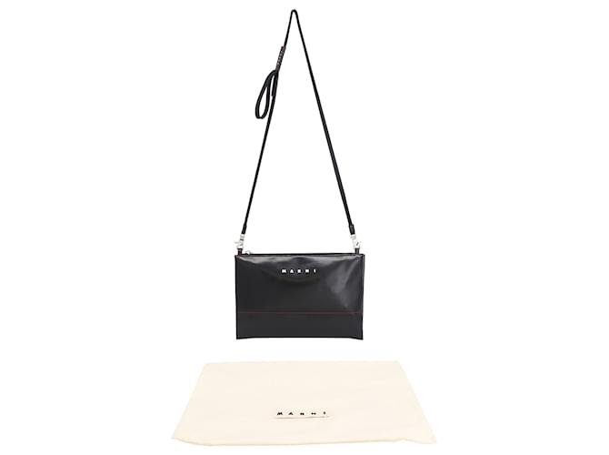 Marni Sac à Bandoulière Logo Imprimé en PVC Noir Plastique  ref.882478