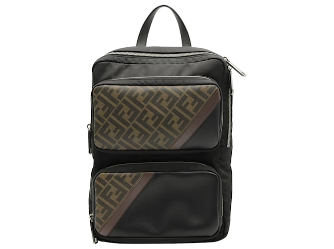 Fendi  Zucca FF Diagonal-Paneled Backpack in Black Nylon  ref.882489