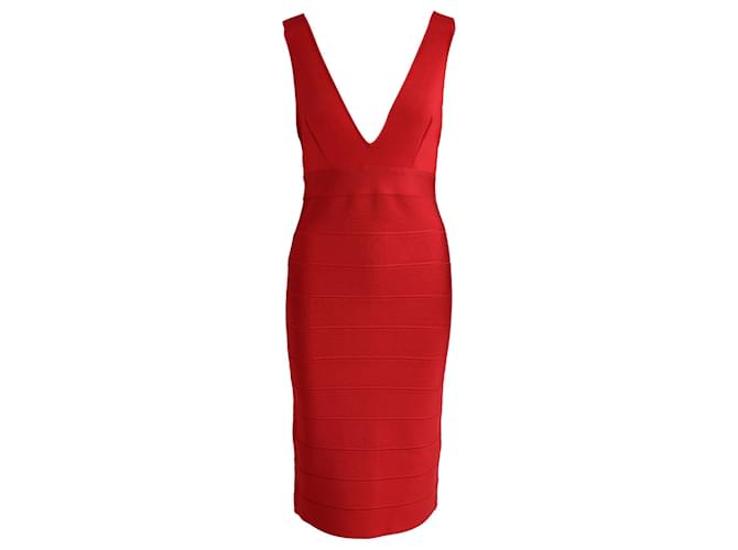 Herve Leger Icon Cocktail Dress in Red Rayon Cellulose fibre  ref.882495