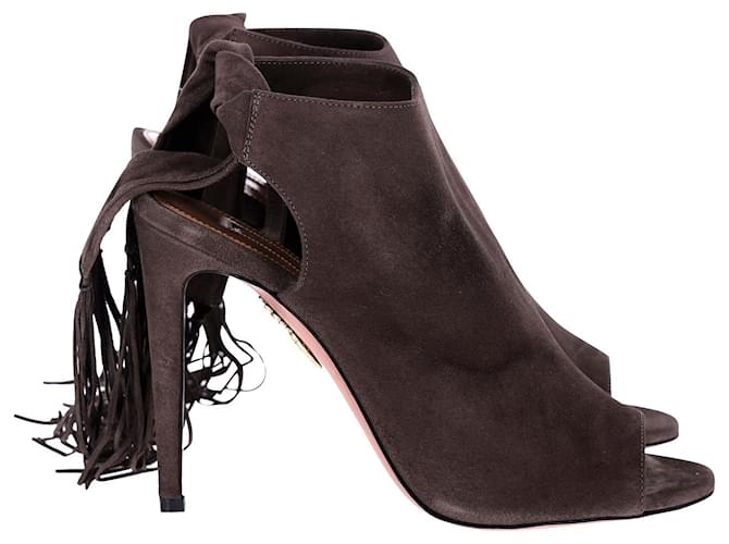 Aquazzura Fringe Tie Sandals in Brown Suede  ref.882508