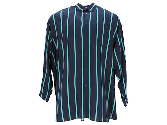 Camisa a rayas Balenciaga en poliéster azul marino  ref.882524