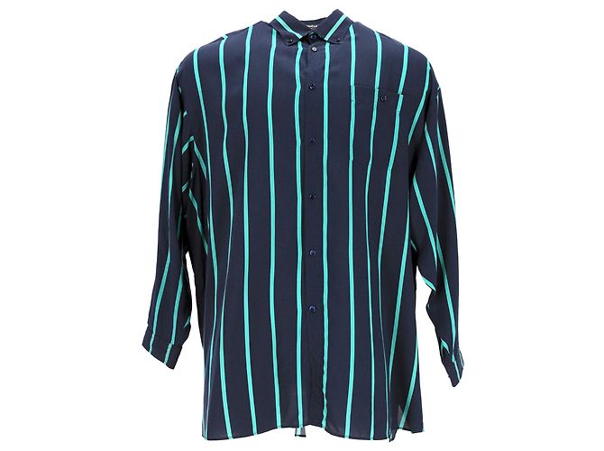 Balenciaga Striped Shirt in Navy Blue Polyester