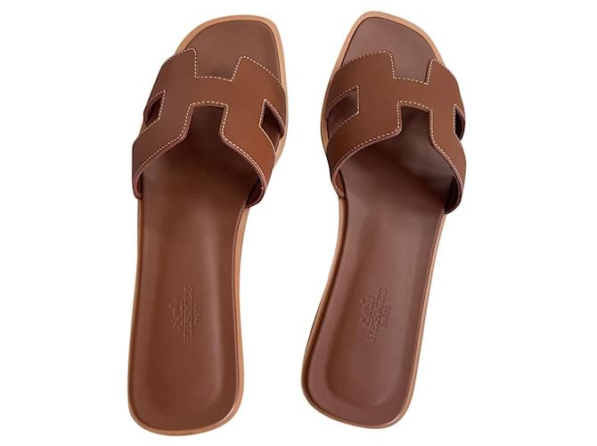 Hermès hermes oran sandals new Brown Leather  ref.882579