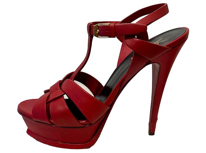 Red Tribute high heeled sandals, SAINT LAURENT Leather  ref.882590