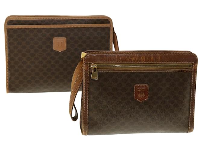 Céline CELINE Macadam Canvas Clutch Bag PVC Leather 2Set Brown Auth fm2235  ref.882600