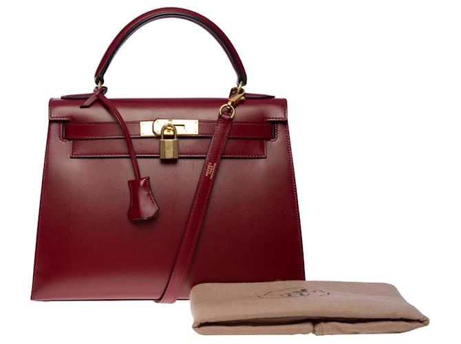 Hermès sac à main kelly 28 sellier bandoulière en box rouge h-101168 Cuir  ref.883050