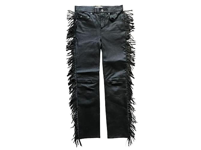 Saint Laurent Un pantalon, leggings Cuir Noir  ref.883053