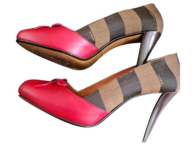 FENDI pumps - Red leather  & Tobacco Black - Size 41 - Used Multiple colors  ref.883055