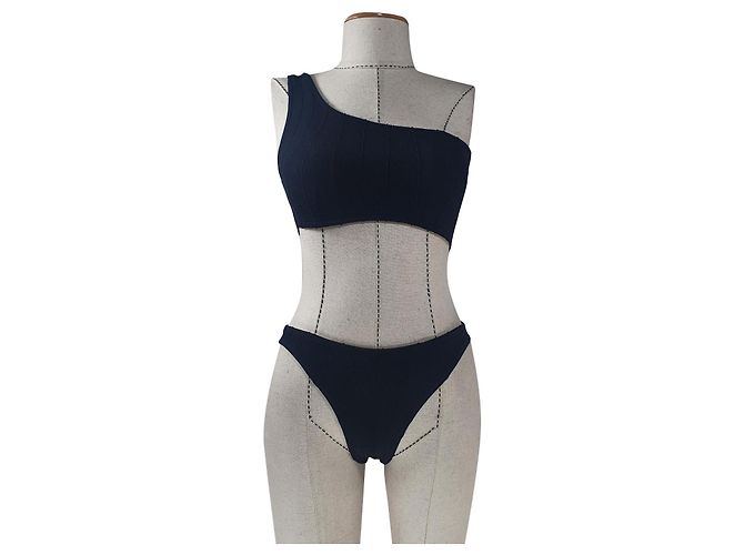 Autre Marque HUNZA G Nancy Crinkle Bikini One-Shoulder Schwarz