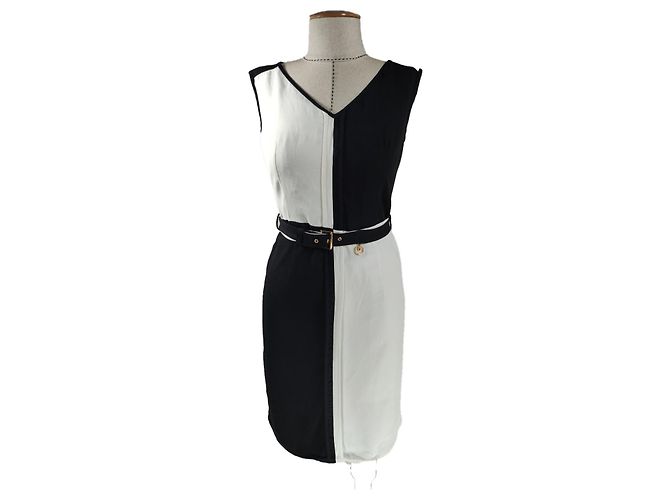 Roberto Cavalli Classe Cavalli Kleid Schwarz Weiß Leinen Viskose