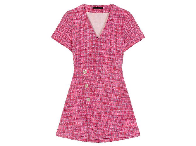 Vestido corto Maje de tweed rosa con espalda abierta