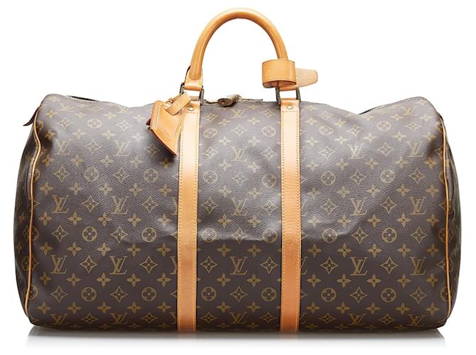 Louis Vuitton Brown Monogram Keepall 55 Leather Cloth  ref.883668