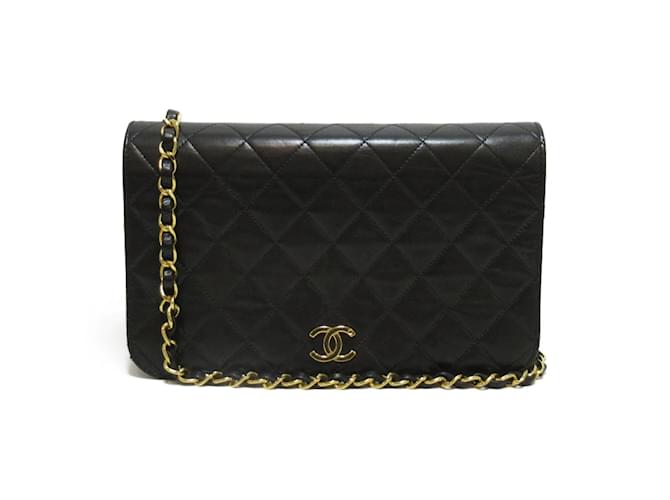 Chanel Quilted Full Flap Crossbody Bag Black Leather Lambskin ref