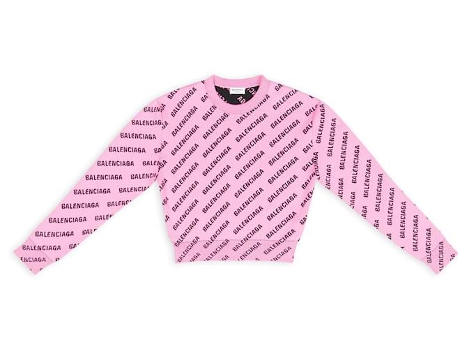 Balenciaga PULL COURT MINI LOGO ALLOVER ROSE POUR FEMME Coton Polyester  ref.883796