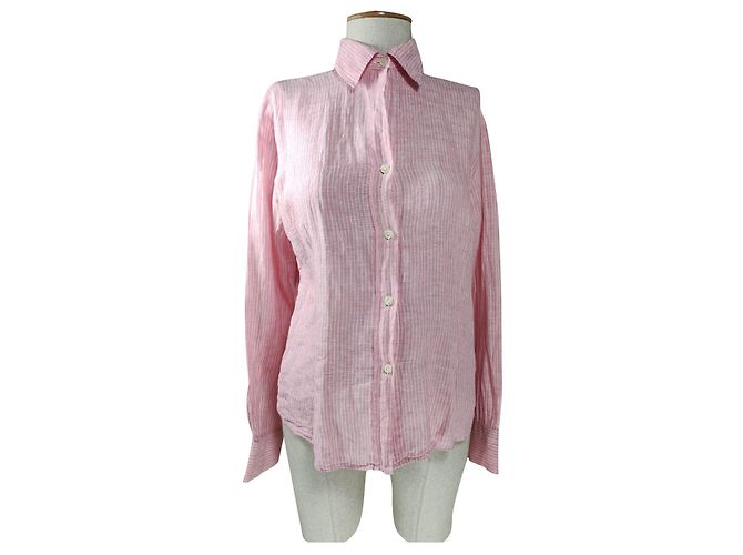 Autre Marque Camicia Gant in lino a righe rosa e bianca Bianco